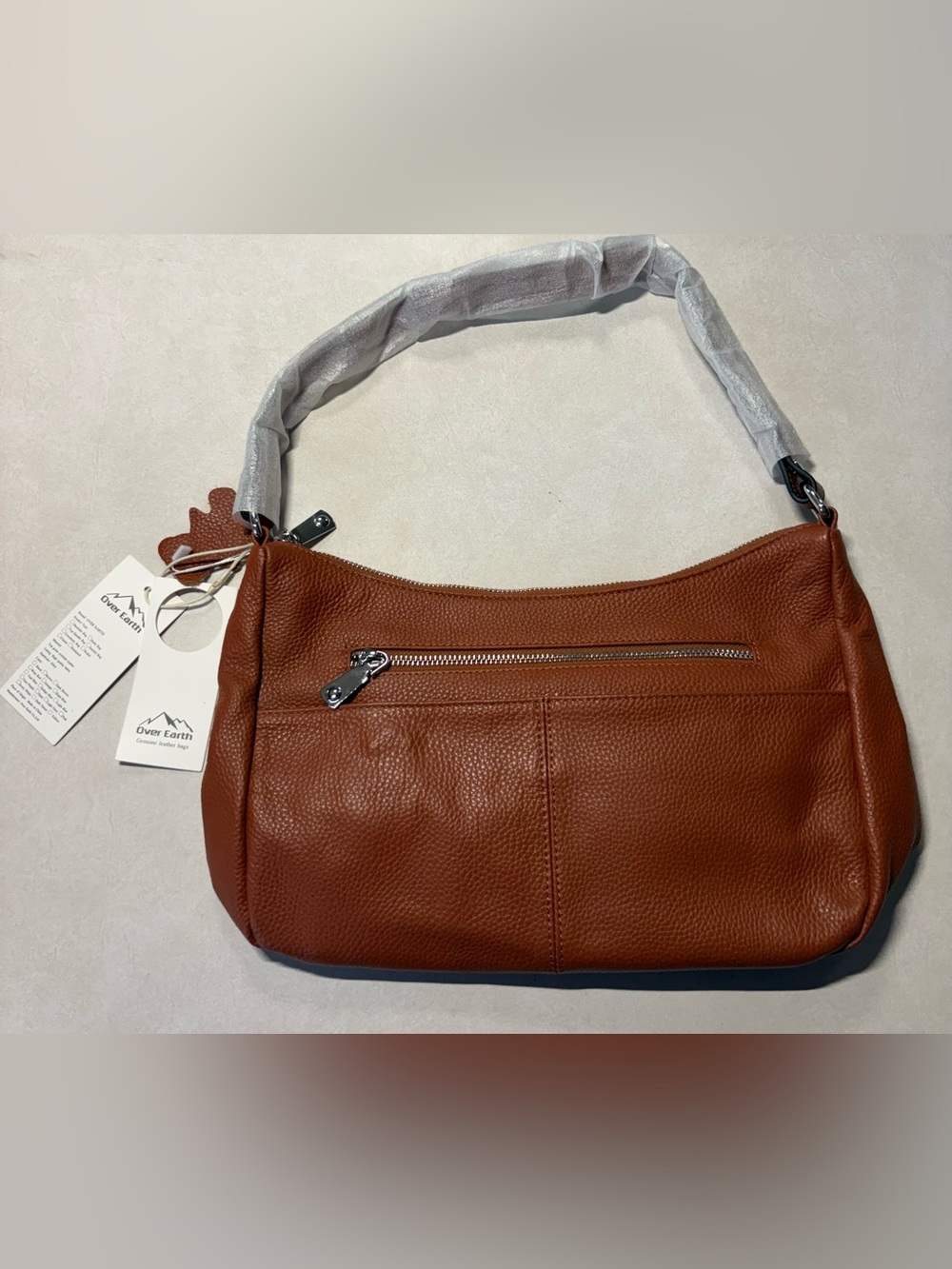 Pebble Over Earth Genuine Leather Shoulder Bag in Cognac